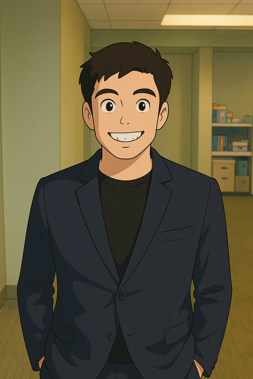 A portrait photo transformed into Ghibli-style comic art — illustrative example of style transfer